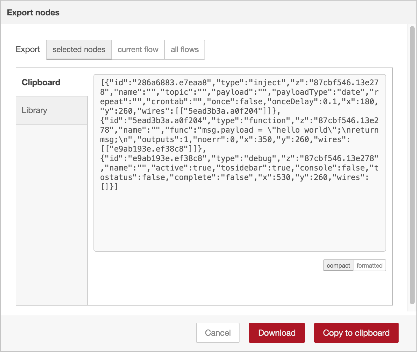 Export Flows dialog